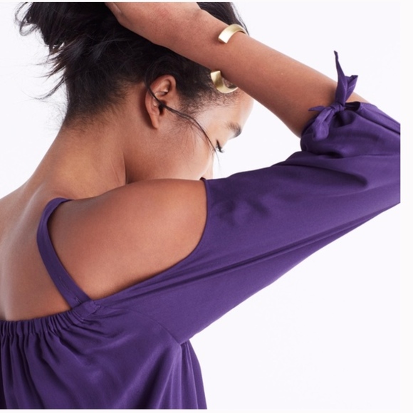 MADEWELL  Purple Silk Cold Shoulder Dress - Picture 2 of 6